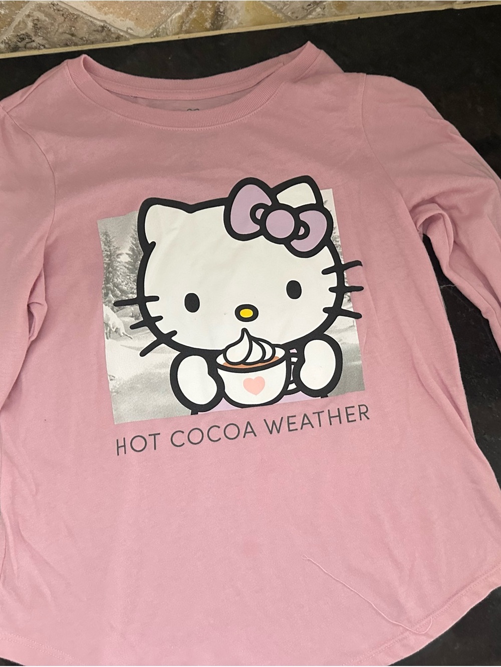 Hello Kitty Pink Long Sleeve Top with Hot Cocoa Graphic